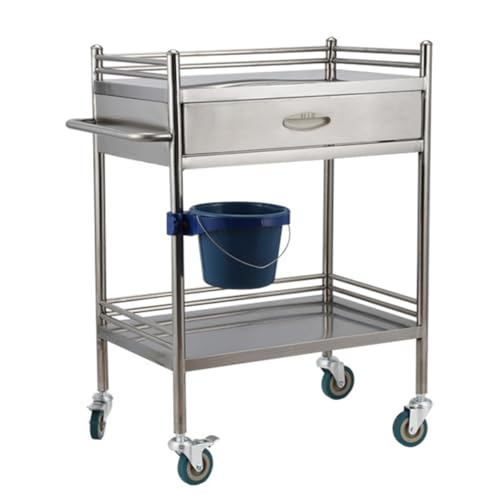 Chariot médical de Laboratoire Haut de Gamme en Acier Inoxydable avec tiroir - Chariot Roulant à 2 Niveaux pour hôpitaux, cliniques et laboratoires, Rangement Pratique du matériel