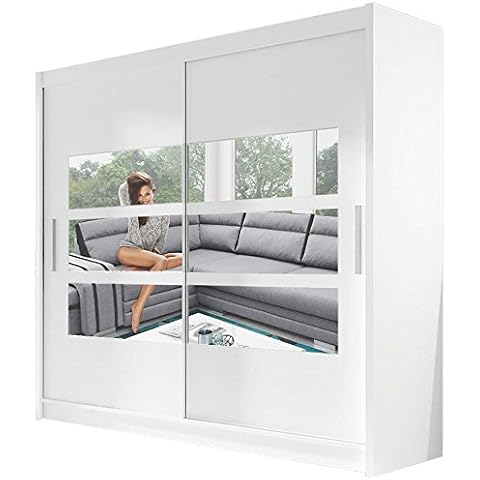 Ye Perfect Choice Modern Wardrobe Bedroom Mirror 2 Sliding Door Wardrobe Bravari III Width 180cm (White, With Carrying Service) Cover