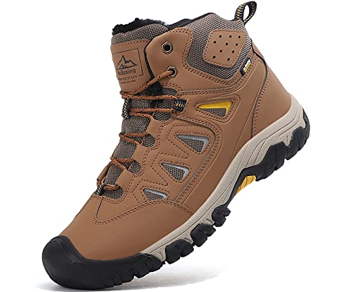 AX BOXING Winterschuhe Winterstiefel Herren Warm Gefüttert Wanderstiefel Draussen Schneestiefel Trekkingschuhe Gr.41-46 (B_Braun Mit Warm Gefüttert, Numeric_44)