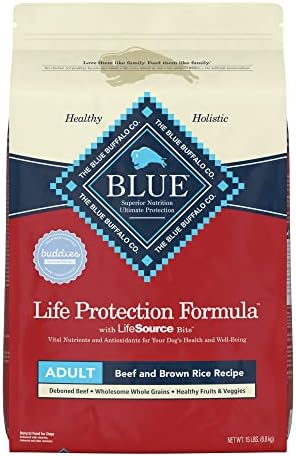Blue Buffalo Life Protection Formula Natural Adult Dry Dog Food, Beef and Brown Rice 15-lb