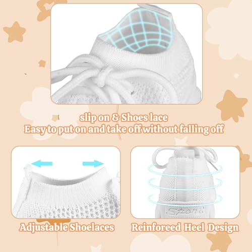 Toddler Baby Girls Boys Tennis White Walking Barefoot Slip on Shoes 18-24 Months Size 5 Wide Toe Box Summer Soft Sole Flexible Dinosaur Cheer Shoes Breathable Outdoor Soccer Rubber Sneakers2