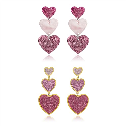 Image of 2 PCS Heart Earrings for Concert 80S Heart Drop Earrings for Halloween, Valentine's Day, 2 Pairs, Acrylic, No Gemstone