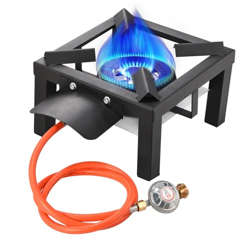 Yunzkuk Gas Hockerkocher Camping Gaskocher 10,5 KW aus Gusseisen, Campingkocher mit Gas-Schlauch und Gasdruckregler Konstantregler Yunzkuk Gas Hockerkocher Camping Gaskocher 10,5 KW aus Gusseisen, Campingkocher mit Gas-Schlauch und Gasdruckregler Konstantregler