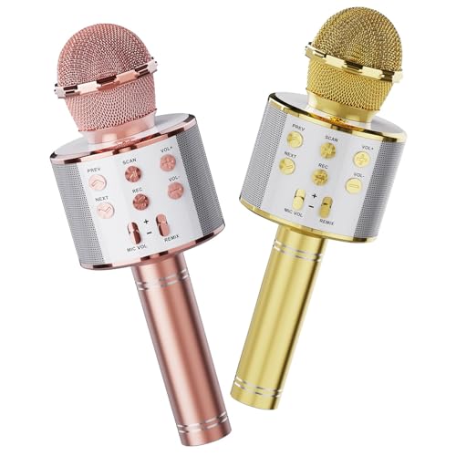 Wireless Bluetooth Karaoke Microphone 2 Pack Gold&Rose for Party Home KTV