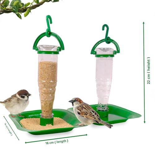 Image of Ayushi Nano Bird Feeder for Food (Green, 2 Piece)