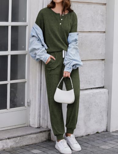 Ekouaer Womens Knit 2 Piece Lounge Sets Long Sleeve Top and Pants Outfits - image 4