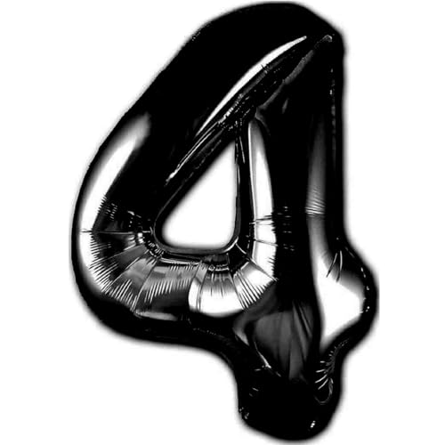 Globo 4° Cumpleaños Número 4 Foil Negro Gigante, Globo XXL de 100cm. Decoración Cumpleaños. Aire o Helio.