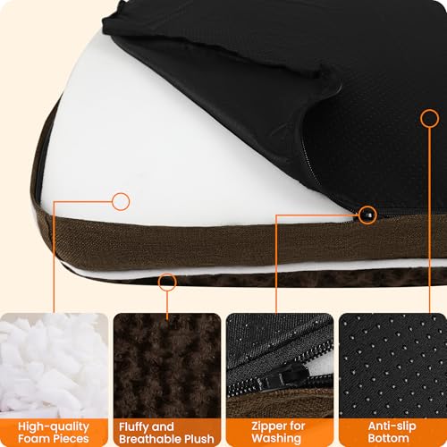 HMTOPE Orthopädisches Hundebett, Hundematte im Doppelstock-Design, Waschbar Hundekissen, Abnehmbar Hundekorb, 120 cm für Große Hunde, Braun
