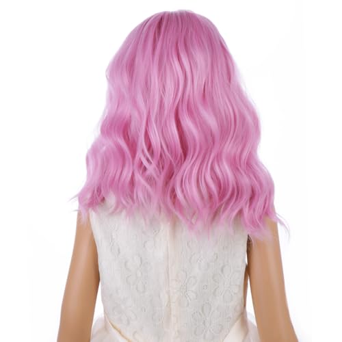 Image of PATTNIUM Kids Light Pink Wig Girls Short Wavy Pink Bob Wig Heat Resistant Synthetic Hair Wigs for Cosplay Party