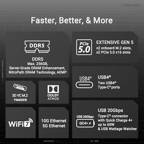 Image of ASUS ROG Crosshair X870E Dark Hero AM5 ATX Motherboard, DDR5, DIMM Fit, WiFi 7, 10Gb & 5Gb LAN, PCIe 5.0, 5X M.2, 2X USB4, AIO Q-Connector