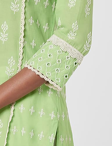 Image of BIBA Women Cotton Regular Fit Straight Embroidered Kurta