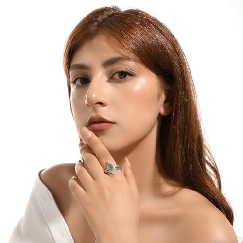 Natural Moss Agate Ring for Women 925 Sterling Silver Genuine Green Moss Agate Engagement Ring Jewelry Gift3