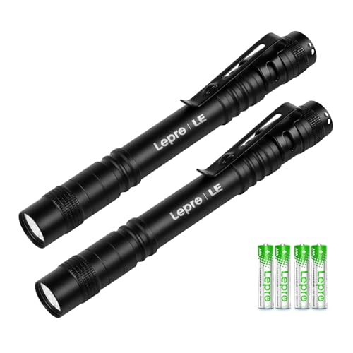 LE LED Pen Flashlights, Lightweight, Mini, Waterproof Pocket Flashlight with Clip, 2 Pack Small Flashlights for Inspection, Work, Emergency Black