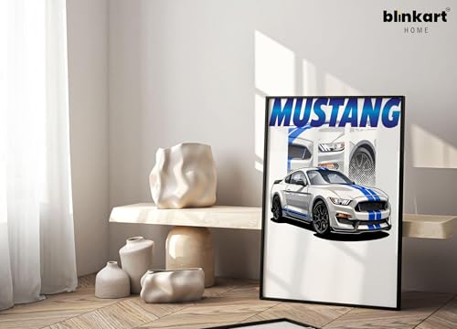 Image of BLINKART Ford Mustang GT (2018) CarFramed Posters Gift Items Boys Room Wall Decoration Bedroom Office Studio Synthetic Wood Frame & Acrylic Glass Ready to Hang - 18x12 Inch, (A4 Size) - CAR-036