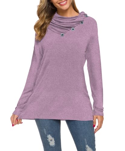 Image of WEACZZY Women's Long Sleeve Shirts Button Cowl Neck Casual Loose Tunic Tops Blouse Dressy Fashion 2026