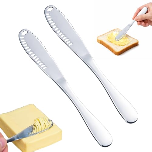WQNNQW Zweiteiliges Set Buttermesser Edelstahl Gezahnte Und Perforierte Klinge Ideal Zum Ausrollen Von Butter Dekorieren Und Schneiden Silberfarben 15 Cm