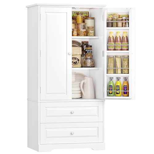 FOREHILL Buffet Cuisine 120 cm Armoire avec 12 Étagères 2 Tiroir Meuble de Rangement Vaisselier pour Cuisine Salon Chambre Étagères Réglables 60x40x120cm Blanc