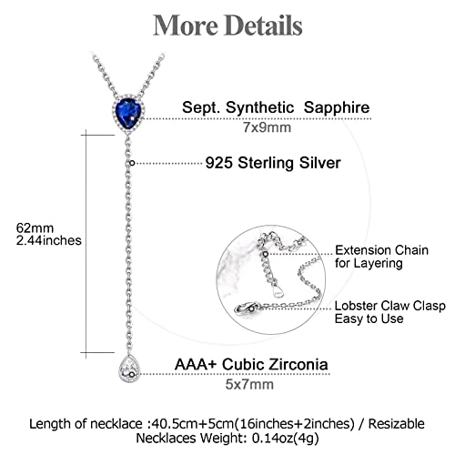 FOCALOOK 925 Sterling Silver Birthstone Long Pendant Necklace 16"-18" Y Drop Adjustable CZ Teardrop Lariat Necklaces for Women Mom Birthday Jewelry4