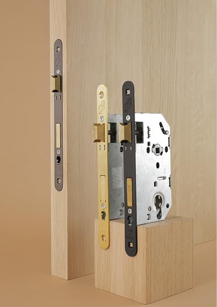 FTH - Serrure Encastrable Haut de Gamme SE 50 - Système de Retournement - Fermeture à Deux Tours - Têtière Nickelée Noir Mat - Coffre Acier - Axe 50 mm - Pour Porte d'Entrée - Noir