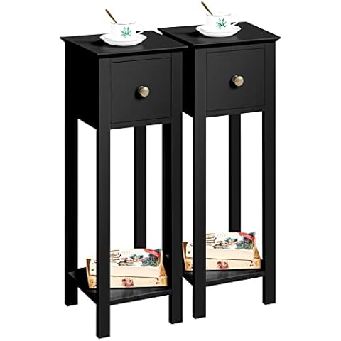 Yaheetech Black Slim Bedside Table Set Cover