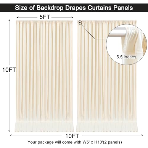 Image of 10x10ft Champagne Backdrop Curtain for Wedding Parties Wrinkle Free Fabric Champagne Drapes Backdrop Decoration for Baby Shower Birthday Photography Decoration 2 Panels, 5ft x 10ft