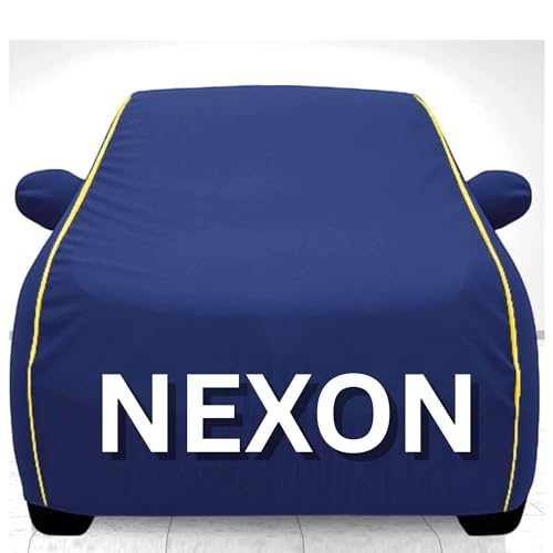 Image of 100% Waterproof Car Cover for Nexon UV Protection, Dustproof, Windproof | Custom Fit with Mirror Pockets, Belt & Buckle | All Weather Outdoor Body Cover(Blue)