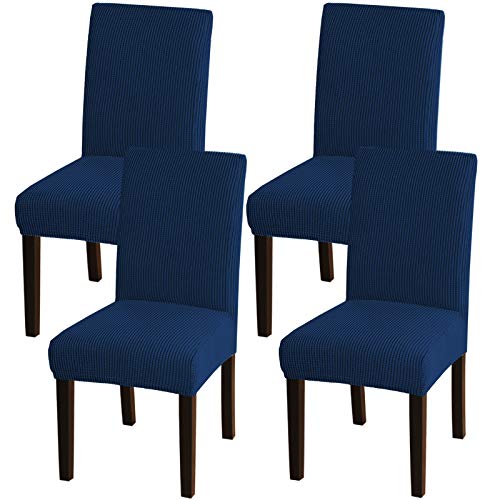 Turquoize Chair Covers for Dining Room Set of 4, Dining Room Chair Covers Protectors Stretch Removable Kitchen Parson Chair Slipcovers for Dining Room, Hotel, Ceremony (4, Navy)