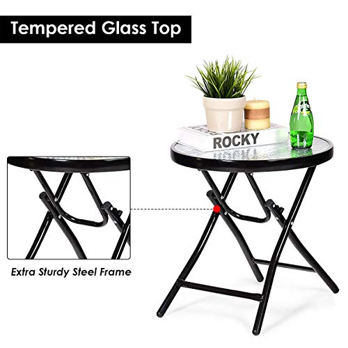 Giantex 3 Pcs Folding Bistro Set Outdoor Patio Rocking Chairs Round Table Set 2 Rocking Chairs W/Glass Coffee Table For Yard, Patio, Deck, Backyard Padded Seat (Red & Black) #TOP6