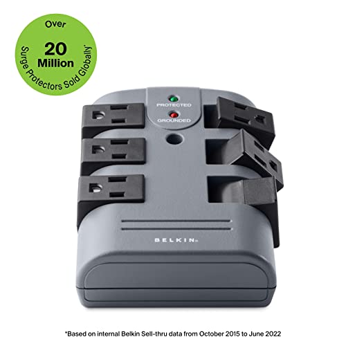 Belkin Power Strip Surge Protector - 6 Rotating Ac Multiple Outlets, Flat Pivot Plug - Heavy Duty Wall Outlet Extender For Home, Office, Travel, Computer Desktop & Phone Charging Brick (1,080 Joules) #TOP1
