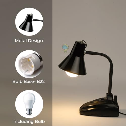 Image of LED Study Table Lamp with Adjustable Flexible Neck | Metal Desk Lamp for Reading, Study, Work from Home & Office Use | Eye Comfort Lighting for Students (Black)