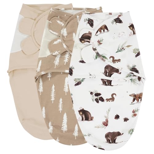 Image of david's kids 100% Cotton 3 Pack Baby Swaddle Wrap for 0-3 Months, Soft Breathable Swaddle Blanket for Newborn Infant, Adjustable Baby Wrap Sleep Sacks for Boys Girls, Newborn Essentials, Woodland