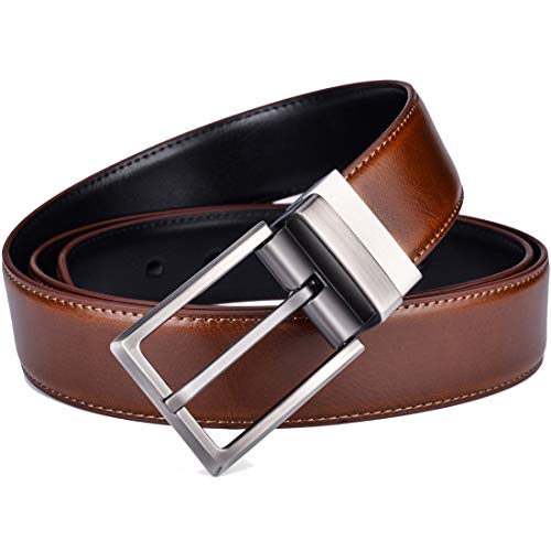 Image of beltox fine Men's Dress Belt Leather Reversible 1.25 inch Wide Rotated Buckle Gift Box
