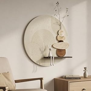 3D Textured Neutral Abstract Wall Art Decor With Shelf, Boho Beige and Brown Artwork for Walls With Green Accent, Modern Minimalist Wall Decor for Living Room, Hallway, Kitchen, Bedroom, Office, 24×24