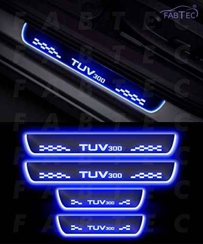 Image of FABTEC Car Door Foot Step Sill Plate with Mirror Finish LED Compatible with Mahindra TUV 300 (Set of 4pc,Blue)(6 Month Warranty)