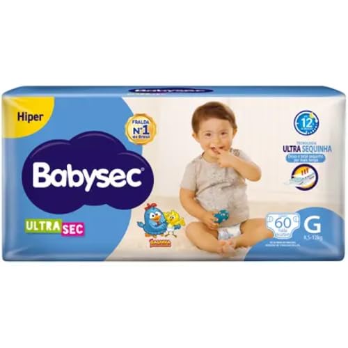 Embalagem de fraldas Babysec Galinha Pintadinha Ultrasec tamanho G com 60 unidades, exibindo a marca, o personagem e a indicação de 12 horas de proteção.
