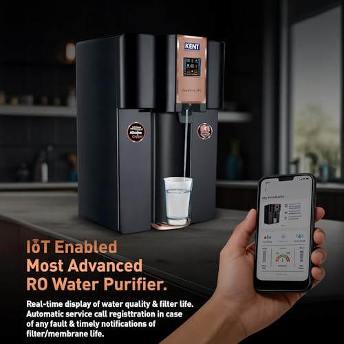Image of KENT Sapphire IoT RO Water Purifier|4 Years Free Service*|RO+UV+UF+Alk+Cu+TDS Control+UV in Tank | IoT Enabled | Fully Automatic On&OFF Operation |8L|20 LP /Hr|Ideal For Borewell /Tanker /Municipal Water