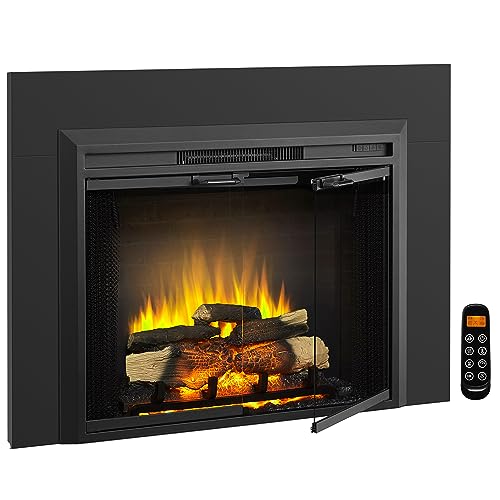 LegendFlame Damon 35 Inches Electric Fireplace Insert with Trim Kit, Glass Door and Mesh Screen,...