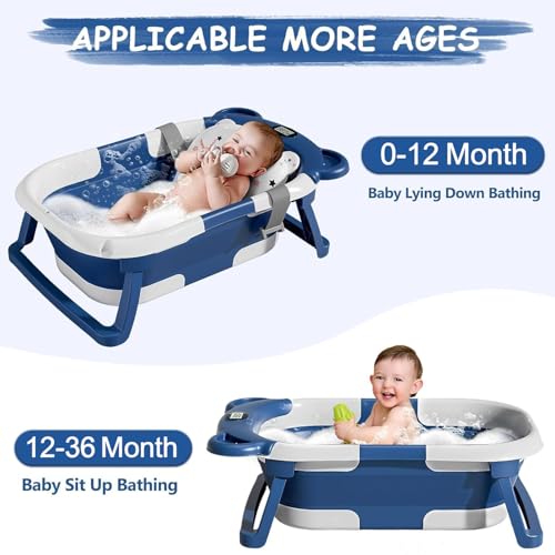 Image of TPN Collapsible Baby Bathtub, Baby Bath Tub with Soft Cushion & Real-Time Thermometer, Baby Bathtub Infant to Toddler Tub (0-36 Months), Portable Newborn Travel Bath Tub