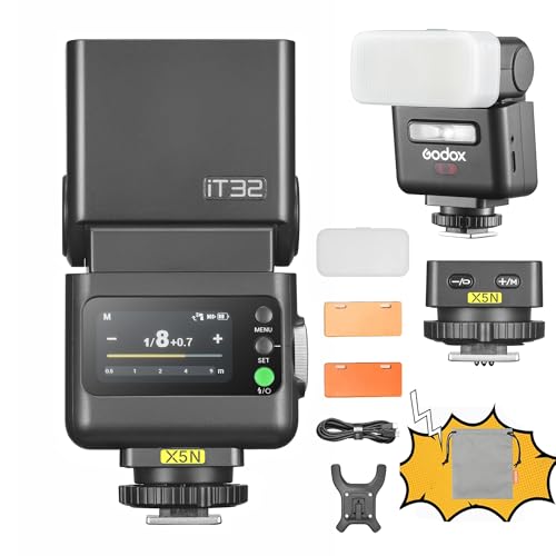 Godox iT32 TTL Kamerablitz mit X5 N kabellosem Blitz-Auslöser 2,4 GHz HSS 1/8000 s GN18 mit magnetischem Diffusor für Nikon-Kameras
