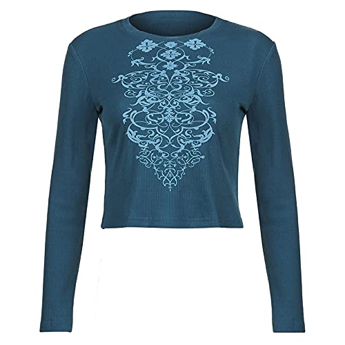 Overdose Damen Hemd Rundhals Langarmshirts Bluse Fashion Beiläufig Sexy T-Shirts Streetwear T Shirts Slim Fit Drucken Longshirts Pullover Tunika Oberteile Cropped Top Vintage Tops Cover