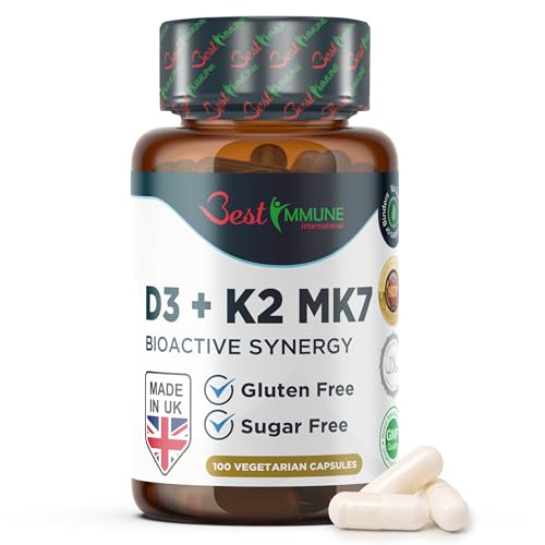 Best Immune Natural Vitamin D3 2000IU K2 MK7 100mcg Premium Quality 100 Capsules Immune Support Perfect Proportions Maximum Absorption