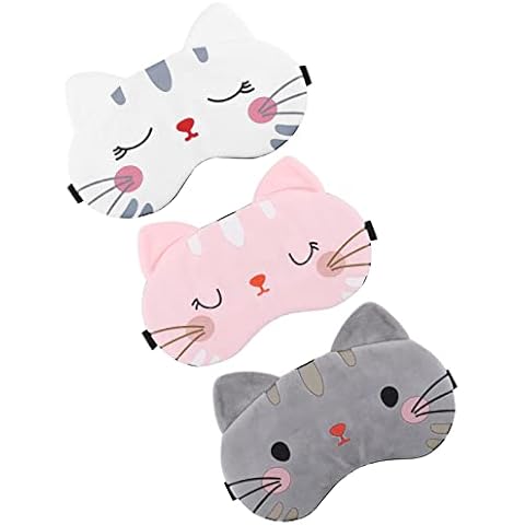 Lusofie 3Pcs Sleep Mask for Kids Cartoon Cat Sleeping Mask with Adjustable Strap Soft Kids Sleep Mask Blindfold Eye Covers Eye Mask for Sleeping Adult Travel Cover