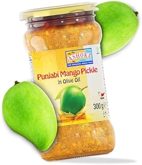 Ashoka 1932 | All Natural | Indian Pickle | Premium Olive Oil | Mango Pickle | Vegan | Kosher Certified | Pickle Relish | Great for Seasoning | North Indian Snacks | 300 Grams (Pack of 1)