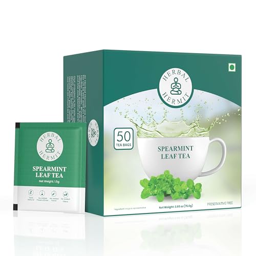 Spearmint Tea (50 Tea Bags) with Natural Spearmint Leaves| PCOS Herbal Tea in Caffeine Free Easy to Use Tea Bags
