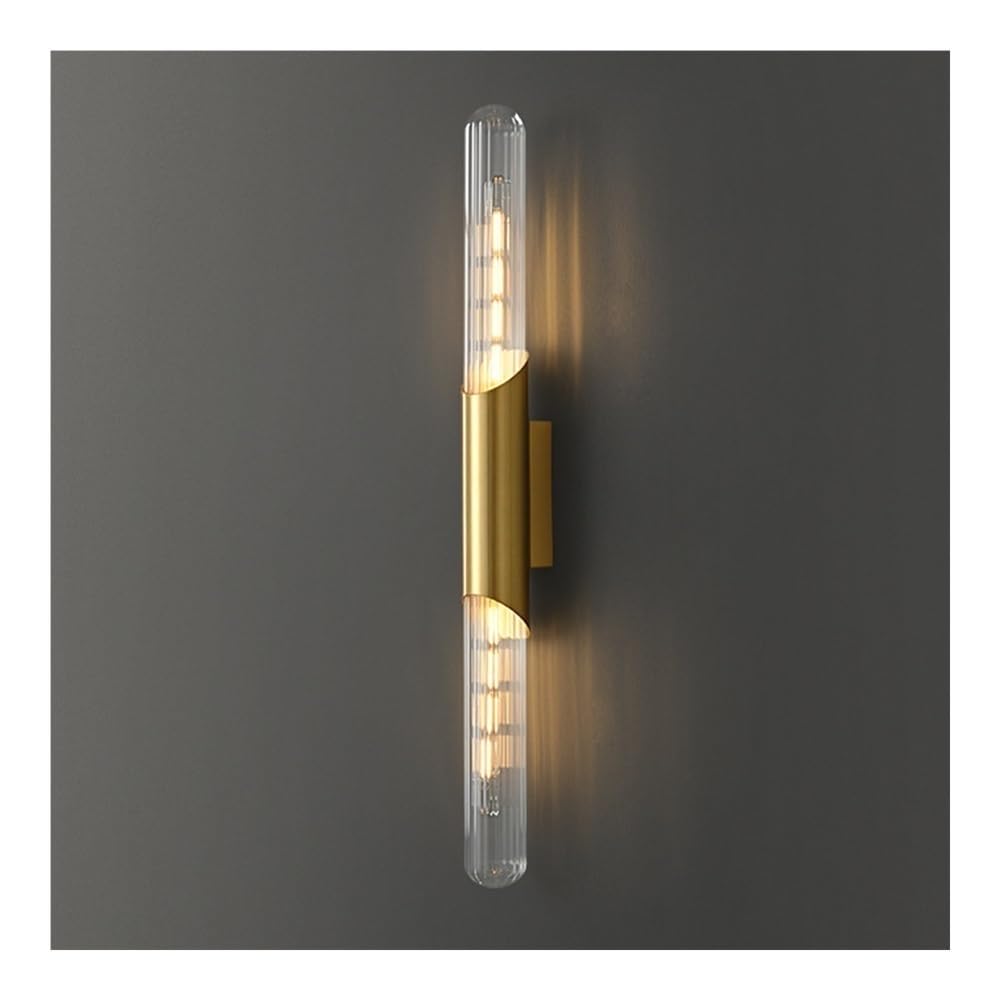 HPTHLY Indoor Wall Lights Fixtures Set Of 2 Led Brass Brushed Wall Sconces With Glass Shades Vintage Wall Lamps For Bedroom Bathroom Living Room (Oro)