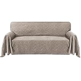 Cotton Sofa Cover Couch Cover Sand Couch Protector Sofa Throw Cover for Couches Washable Sectional Sofa Couch Covers for Dogs Feature Geometrical Woven Jacquard Fabric (91"x 134",XX-Large, Sand)