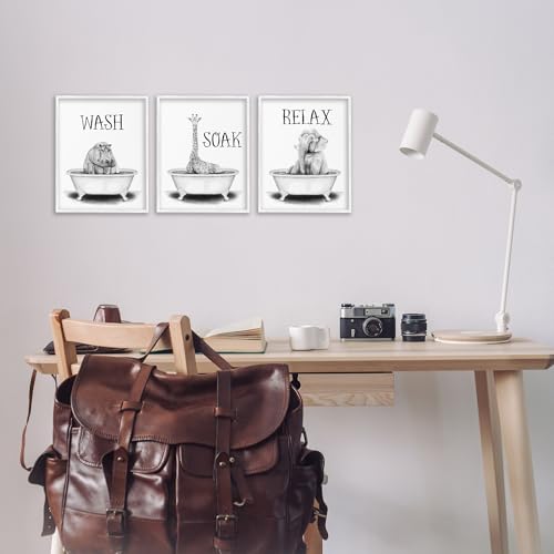Image of Jungle Animals Bathroom Signage, 11 x 14 Inch Framed Giclee Print Set | Stupell Industries . By Rachel Nieman . Ready to hang . Great for bath and laundry . Made in USA