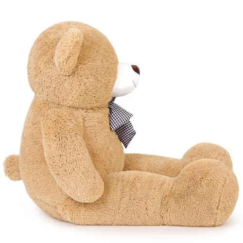 Sausudols XXL Teddybär Großer Bär 120 cm groß Riesen Teddy Bär Stofftier Plüschtier Kuscheltier Geschenk für Kinder Freundin Hellbraun