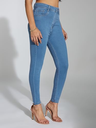 Image of Miss Chase Women's Skinny High Rise Cropped Fringed Hemline Detailing Stretchable Denim Jeans