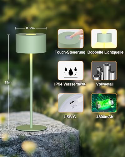 Lampada Da Tavolo Senza Fili Tutto In Metallo, 3 Temperature Di Luce & Dimmering Infinito, Impermeabilità IP54 | Questa Lampada Portable è Perfetta Per Testa Di Letto, Camera Da Letto, Sala Da Pranzo - 5